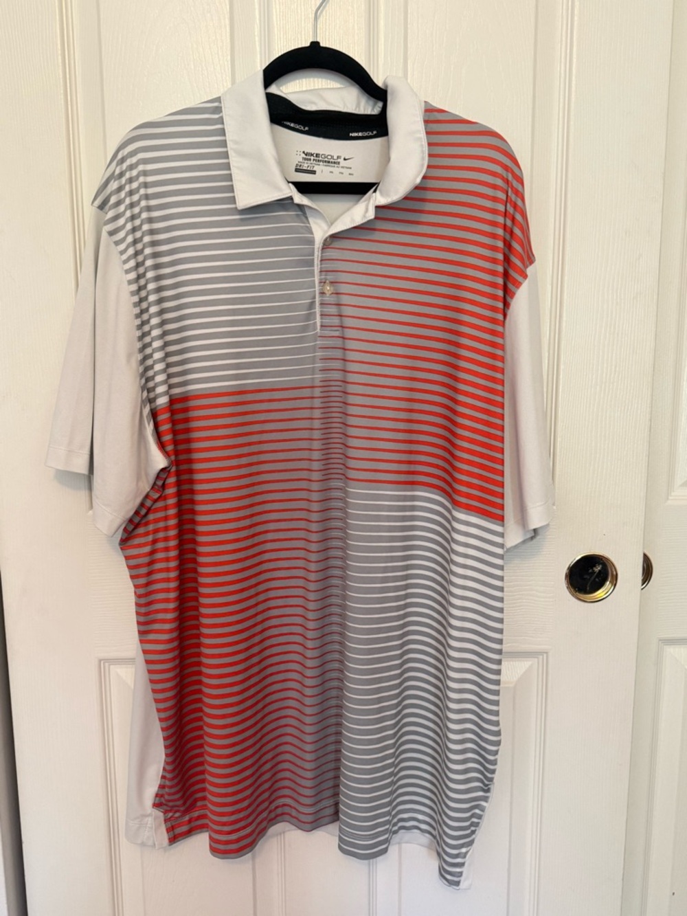 Nike Men’s Red and Gray Horizontal Stripe Polo